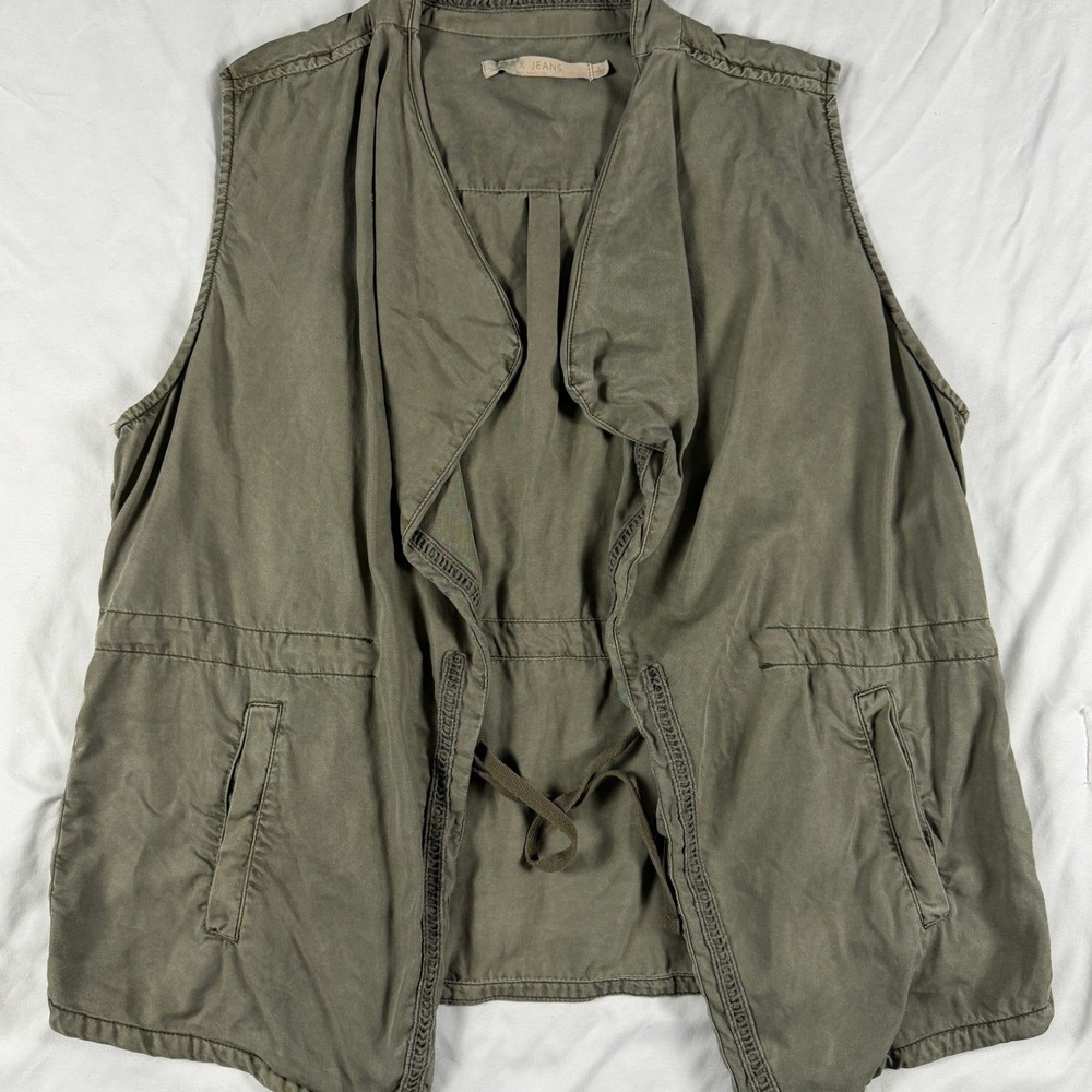 Max Jeans Olive‎ Green Tencel Utility Vest Draped Open Front Drawstring Women L